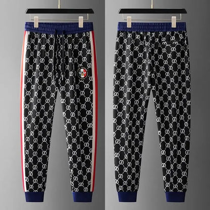 European Station Men's High-end Plaid Sports Casual Pants Set Ruffian Handsome Jacket Sweater Two-piece Set.