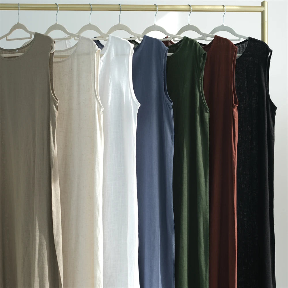 Eid Summer Cotton Linen Kimono Coat Dubai Open Abaya 2024 Muslim for Women Set Retro Kaftan Modest Dresses Islam Clothing Kebaya.