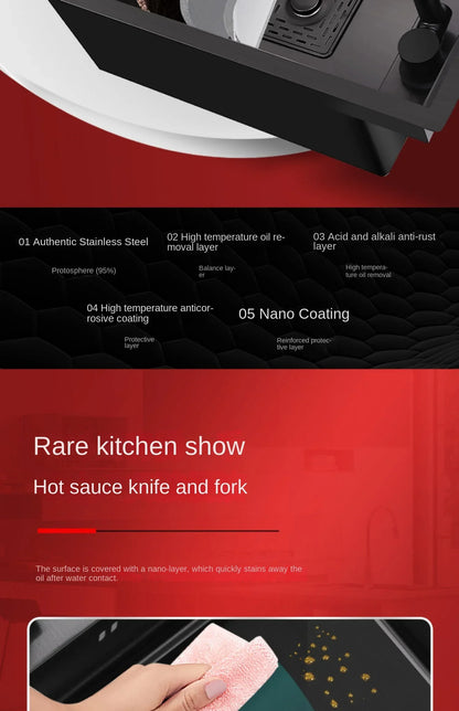 55 cm x 32 cm, 304 Nano-Edelstahl, versteckter Waschbecken-Klapphahn mit großem Einzelschlitz und Abdeckplatte, Bartheke, Tassenscheibe