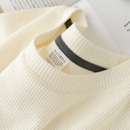 Men's Summer Waffle Round Neck Short Sleeve T-Shirt Comfortable Breathable Short-Sleeved Top for Casual Wear.