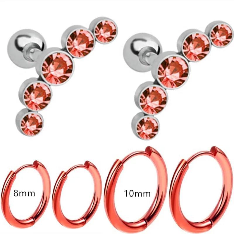 Cyrstal Tragus Stud Earrings Set Cluster Helix Piercing Stud Bulk Cartilage Huggie Earring Hoops Ear Lobe Hoops Circle Jewelry.