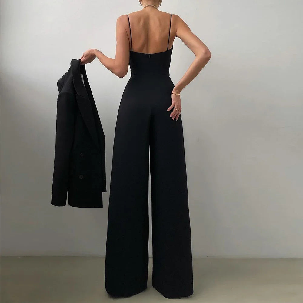 CPSYMYM  Jumpsuits Summer Skinny Fit Chic Folds Sleeveless Sweetheart Neck Full Length Wide Leg Casual Jumpsuits For Women.