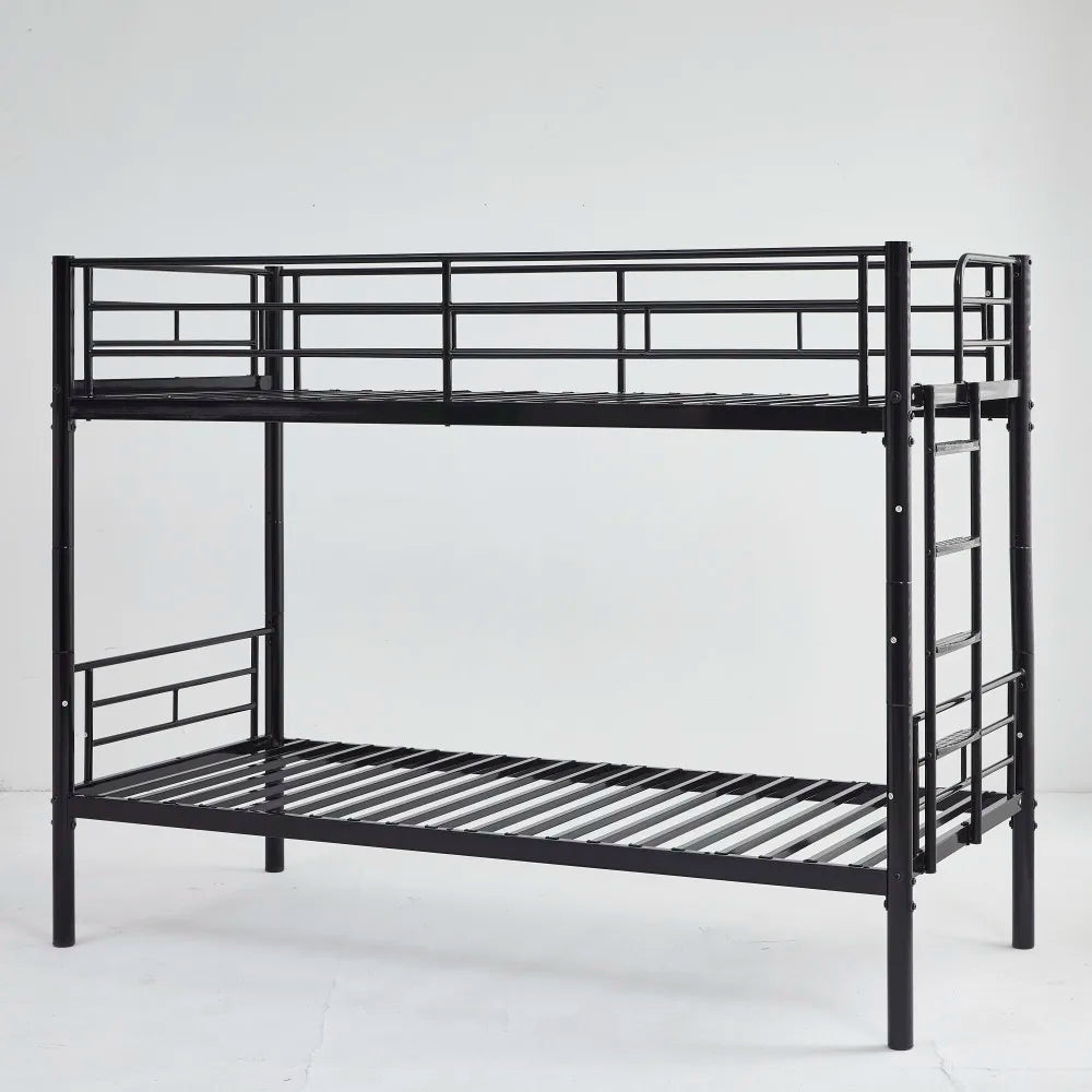 Etagenbett aus Metall, 90 x 200 cm, Etagenbett mit ausklappbarem Bett, erweiterbar auf zwei Einzelbetten oder Erwachsenenbetten, Schwarz