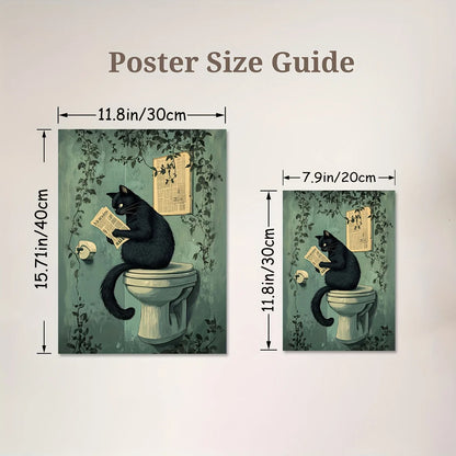 Set of 6 Unframed Cat Bathroom Canvas Prints - Whimsical & Funny Black Cat Wall Art Posters for Home Decor, Perfect for Livin.