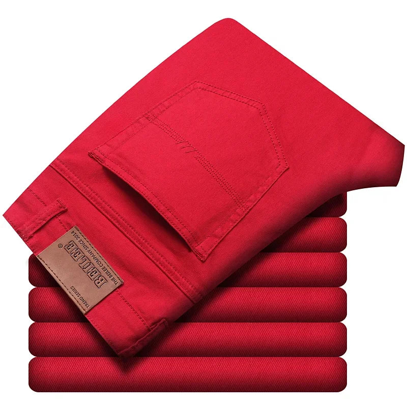 98% Cotton 4 Colors Stretchy Jeans Men's Mid-waist Straight Pencil Denim Trousers Brand Clothing Personality Fashion Male Pants