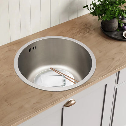 41 cm kreisförmige, vertiefte und vergrößerte Küchenspüle aus Edelstahl 304 mit einer Schüssel
