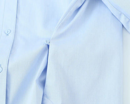 KONDALA Fall Women Elegant Blue Shirt Lapel Waist Buttons Shirt Office Lady Tops New 2025 Spring Autumn Fashion Commuter Shirt.