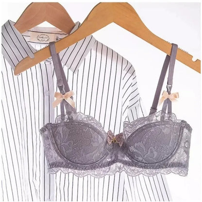 MOYISU Rabbit Ear AB Cup Pure Desire Girl Bra Set | Pull-up Bra with Bow | Breathable French lace Bra | Anti-slip Cup Date Night.