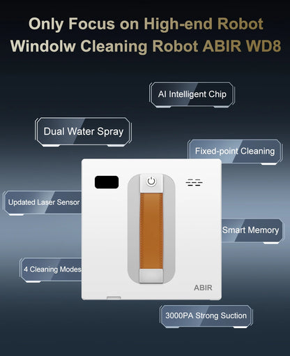 ABIR WD8 Robot Window Vacuum Cleaner,Dual Water Spray,Laser Sensor,Smart Home Glass Wall Wet Dry Cleaning ,APP&Remote Control.
