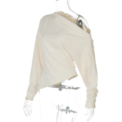 Women Casual Top Fashion Slim Slit Long Sleeve Pullover Top Sexy Strapless Pleated New Party Looks Top Female Streetwear