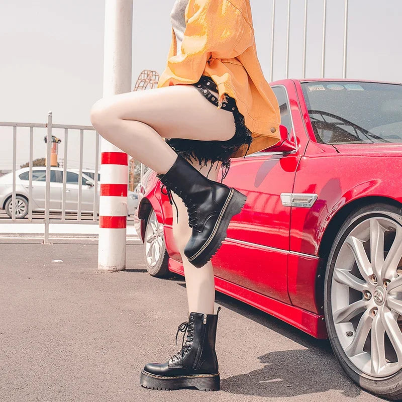 Autumn Winter Fashion Round Toe Lace-up Shoes Womens Boots Zip Ankle Boots For Women High Heels Basics Casual