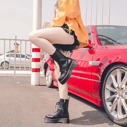 Autumn Winter Fashion Round Toe Lace-up Shoes Womens Boots Zip Ankle Boots For Women High Heels Basics Casual