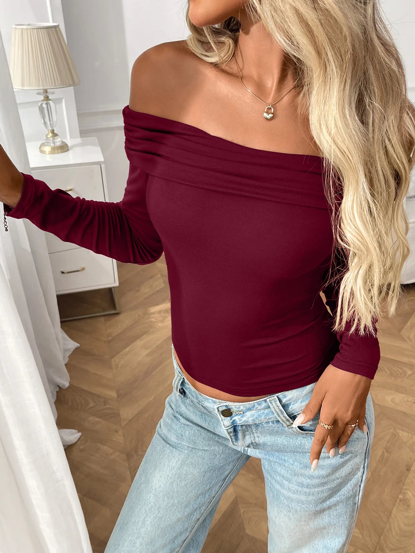 Off-The-Shoulder Women's Blouses Autumn Tops Fashion Patchwork Slim Solid Color Long-Sleeve Female's T Shirts Sexy Y2K Tops 2025.