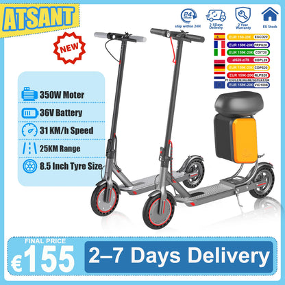 ATSANT Adult Electric Scooter 350W Powerful Motor 36V 25KM Long Range 8.5Inch with Storage Box Smart App Foldable Escooter.