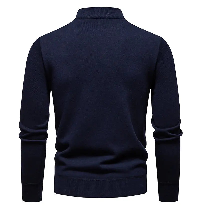 Autumn Winter Men's Half Zipper Knitted Pullovers Solid Slin Fit Casual Sweater Male Fleece Warm Stand Collar Pullover Sweaters.
