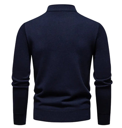 Autumn Winter Men's Half Zipper Knitted Pullovers Solid Slin Fit Casual Sweater Male Fleece Warm Stand Collar Pullover Sweaters.
