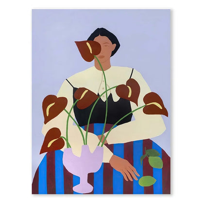 Abstract Blue Geometric Face Lines Canvas Painting Curve Girl Vase Dove Wall Art Posters Print Picture Nordic Bedroom Home Decor