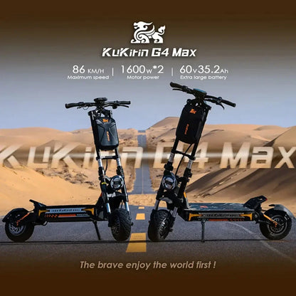 Original KuKirin G4 Max Off-Road Electric Scooter 2*1600W Motor 60V 35.2Ah 95km Max Range 86km/h Speed foldable Kick EScooter.