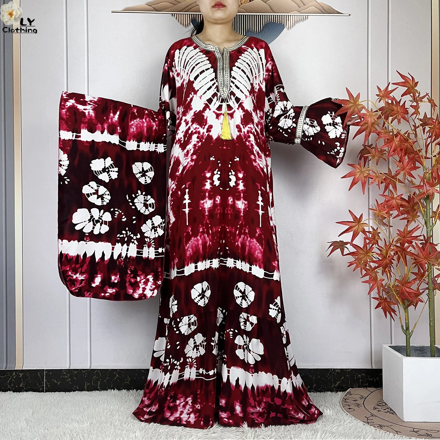 New Women Party Dress Dubai Muslim Summer Cotton Long Sleeve Collect Waist Boubou Maxi Islam Women Elegant Dress African Abaya