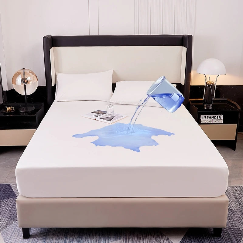 Kuup Safe Waterproof Mattress Protector Soft Comfortable Breathable Solid Color Fitted Bedding Cover No Pillowcases Included.