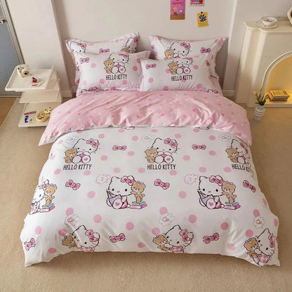 Hello Kitty Duvet Cover Bedding Set Duvet Cover with Pillowcase Single King Queen Twin Size Home Textile Children Bedroom Decor.