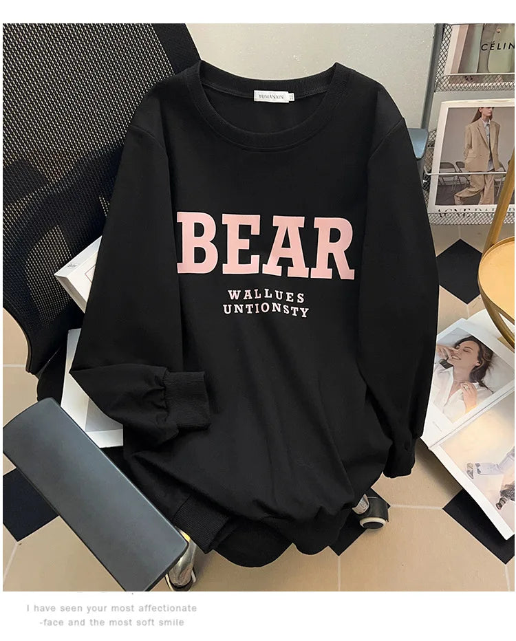 175kg plus size Damen büste Frühling Herbst loses Sweatshirt bedrucktes Buchstaben oberteil schwarz weiß 6xl 7xl 8xl 9xl 10xl 11xl