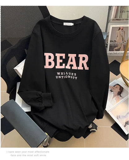 175kg plus size Damen büste Frühling Herbst loses Sweatshirt bedrucktes Buchstaben oberteil schwarz weiß 6xl 7xl 8xl 9xl 10xl 11xl