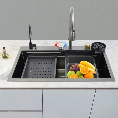 Küchenspüle aus Edelstahl, 70 x 35 x 20 cm, versenkte Spüle mit vier Auslassmodi, Küchenspüle-Set mit Schneidebrett
