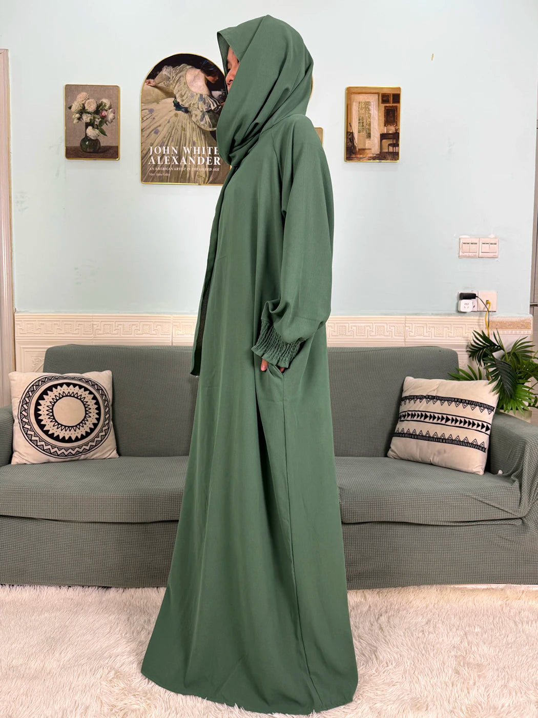 Muslim Abaya Ramadan 2025 For Women Pure Cotton Loose Prayer Femme Robe Elastic Cuffs African Dress With Connected Hijabs Scarf
