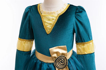 Girls Merida Cosplay Princess Dress Children Stage Performance Clothes Kids Halloween Carnival Party Long Sleeves Outfits.