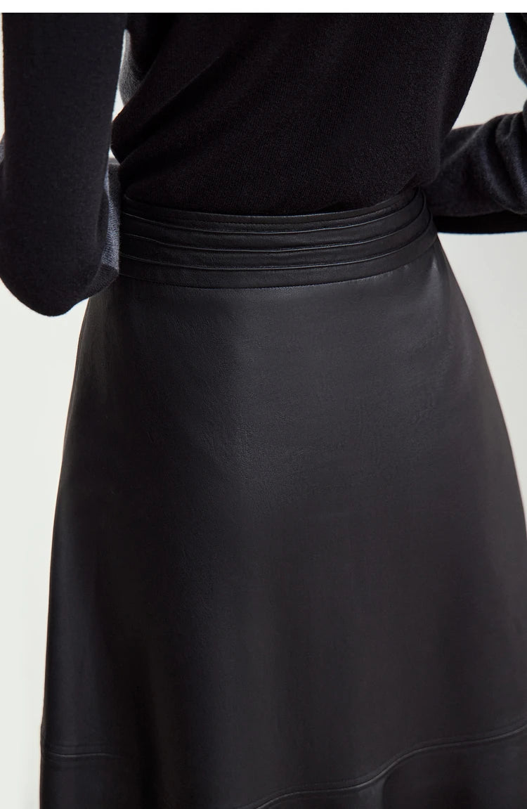 AMII Minimalist Elegant Commuter Environmentally Friendly PU Leather Skirt 2024 Winter New Women's Loose A-shaped Skirt 12444181
