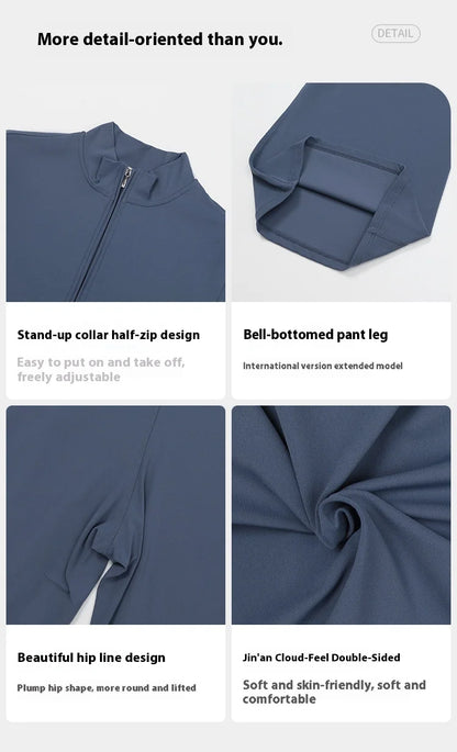 Women's One-piece Yoga Jumpsuit Long Sleeve Zipper Slim Fit Sports Outfit Flare Tights Quick-drying Hip Lift Gym Fitness Clothes