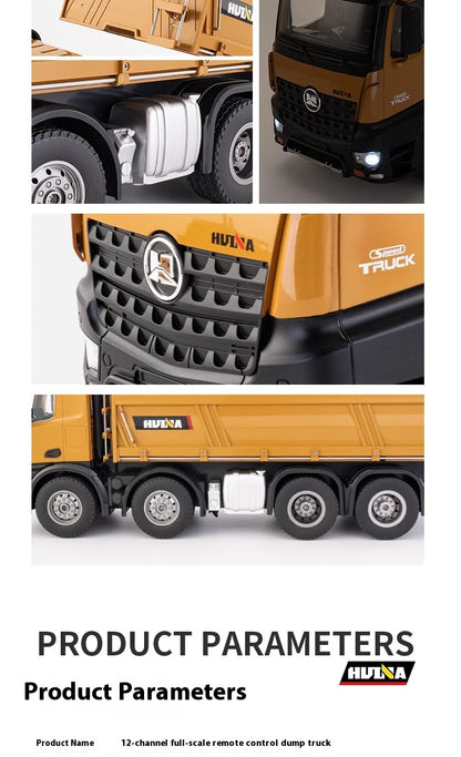 Huina Large 50Cm Rc Dump Truck 1536 12Ch 1/14 Alloy Remote Control Engineering 8Wheel Heavy-Duty Dump Truck Cargo Model Boy Gift.