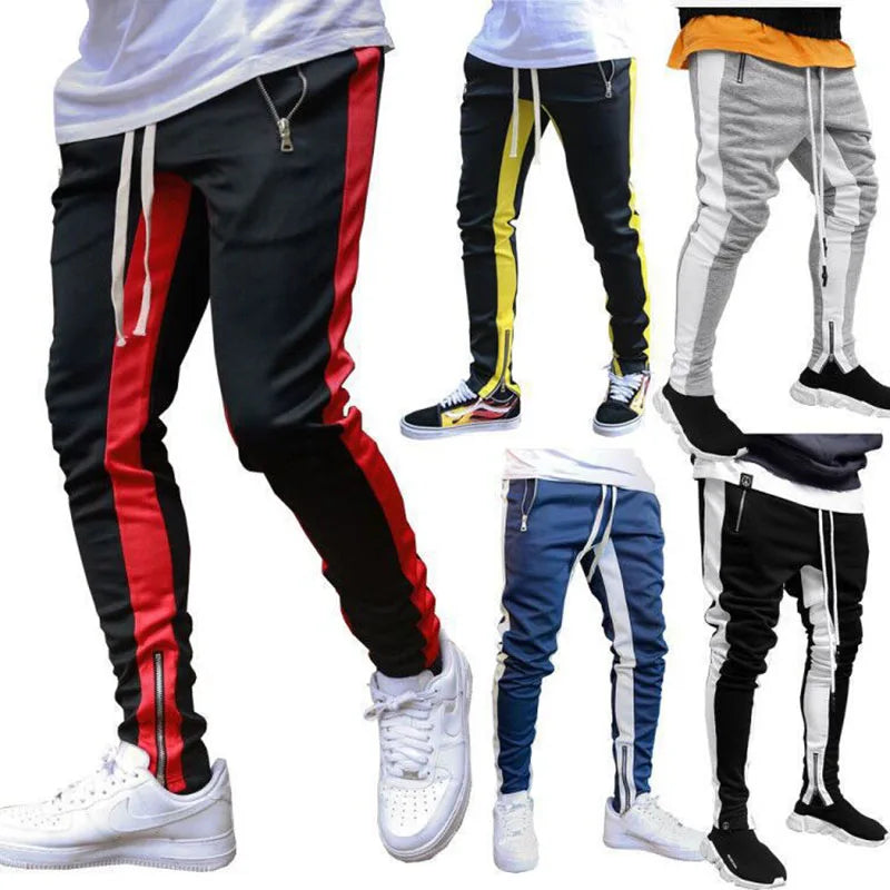 2024 New Sports Casual Pants Low Feet Zip Pocket Cotton Summer Pants Casual Men's Sports Pants Running Pants Splice Stripe Gym.