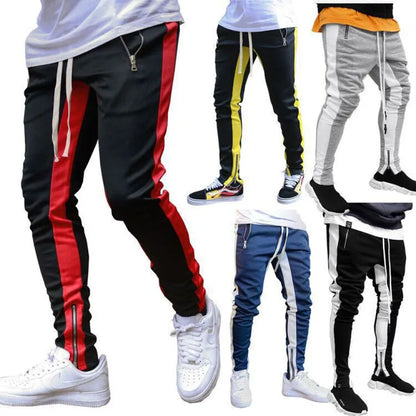 2024 New Sports Casual Pants Low Feet Zip Pocket Cotton Summer Pants Casual Men's Sports Pants Running Pants Splice Stripe Gym.
