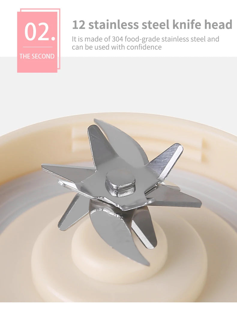 New 530ml Portable Juicer Wireless USB Charging Crushed Ice Electric Juicing 12 Blade 4 Gears 7.4V Mini Fresh Juice Blender.