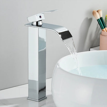 Chrome Bathroom Basin Faucet Waterfall Faucet Single Handle Wide Spout High Style Hot Cold Water Tap  for Bathroom