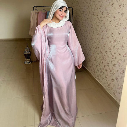 Ramadan Satin Abaya Islam Muslim Summer Batwing Sleeve Maxi Dress Kebaya Abayas For Women Kaftan Robe Musulmane Femme Vestidos.