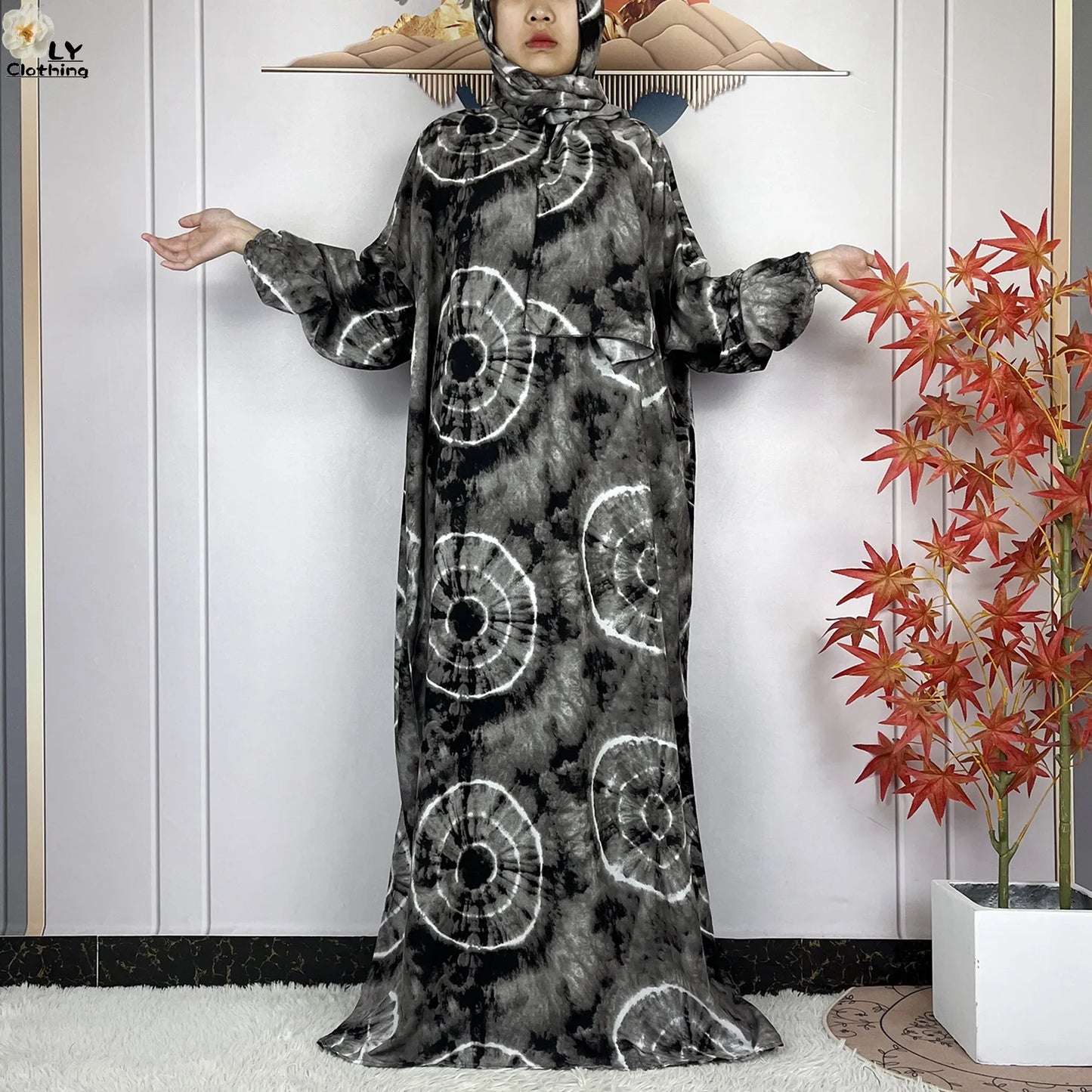 New Muslim Long Sleeved Cotton For Women Ramadan Prayer Turkey Middle East Femme Robe Floral Loose African Abaya Dress Scarfs