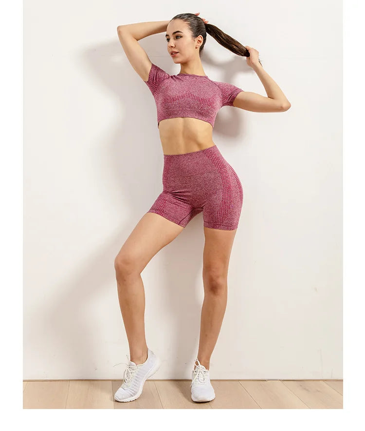 Women Vital Seamless Yoga Fitness Clothing Set High Waist Gym Leggings Crop Tops Sports Tracksuit Plush Up Sports Outfits.