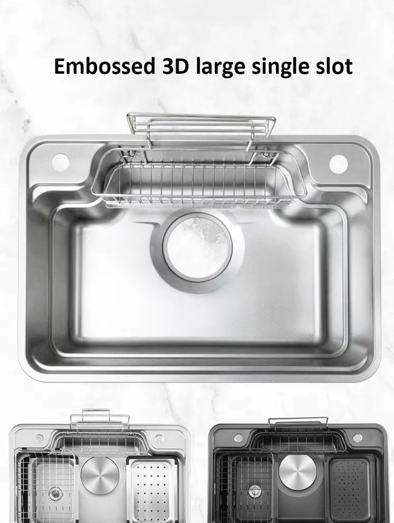 Japanese 3D Flat Large Single Slot Little millet grain Nano 304 Stainless Steel Kitchen Sink Wash Basin Dish Basin for Household
