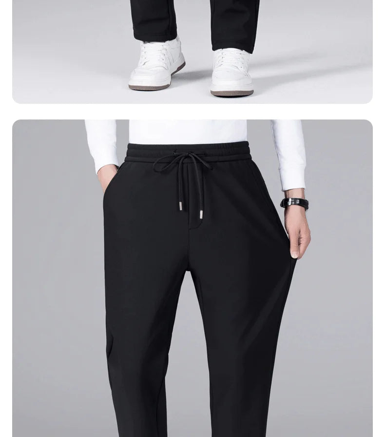 M-9XL Plus Velvet Trousers Men's Plus Size Autumn and Winter Thickened Casual Sports Pants Fat Mid-high Waist Solid Color Pants.
