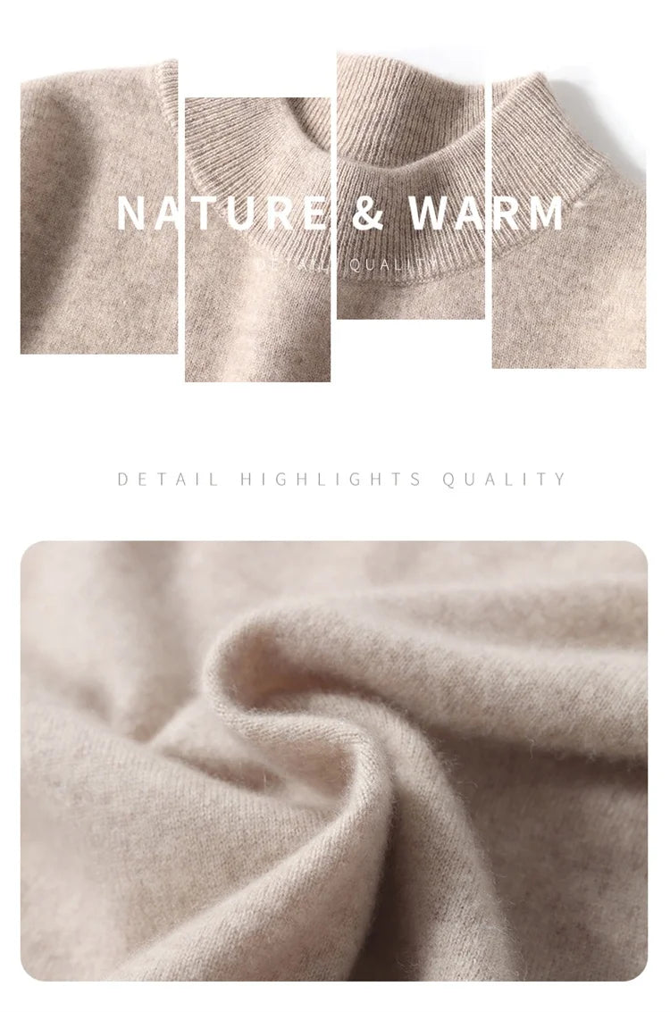100% Pure Merino Wool Men's Semi High Neck Pullover Solid Color Plus Size Casual Sweater Autumn And Winter Sports Cashmere Top