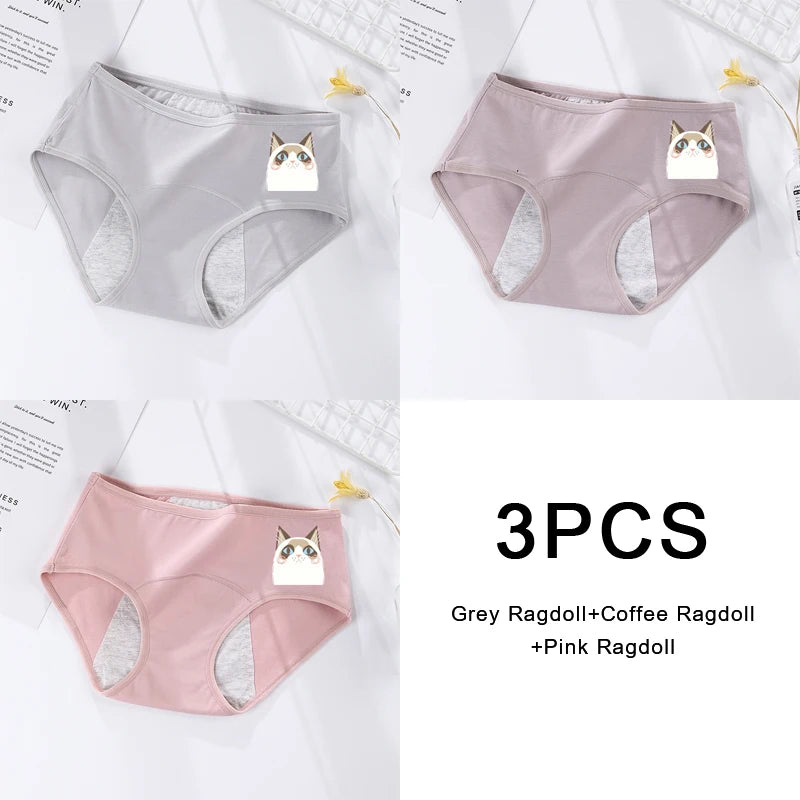 3PCS/set Women's menstrual briefs large flow postpartum water absorption leakproof briefs women's pure cotton menstrual briefs.