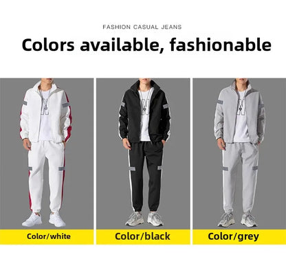 Trendy Men's Sportswear Set Casual Open Cardigan Sweatshirt Jacket with Pants Autumn Winter New Style Cross-Border Clothing.