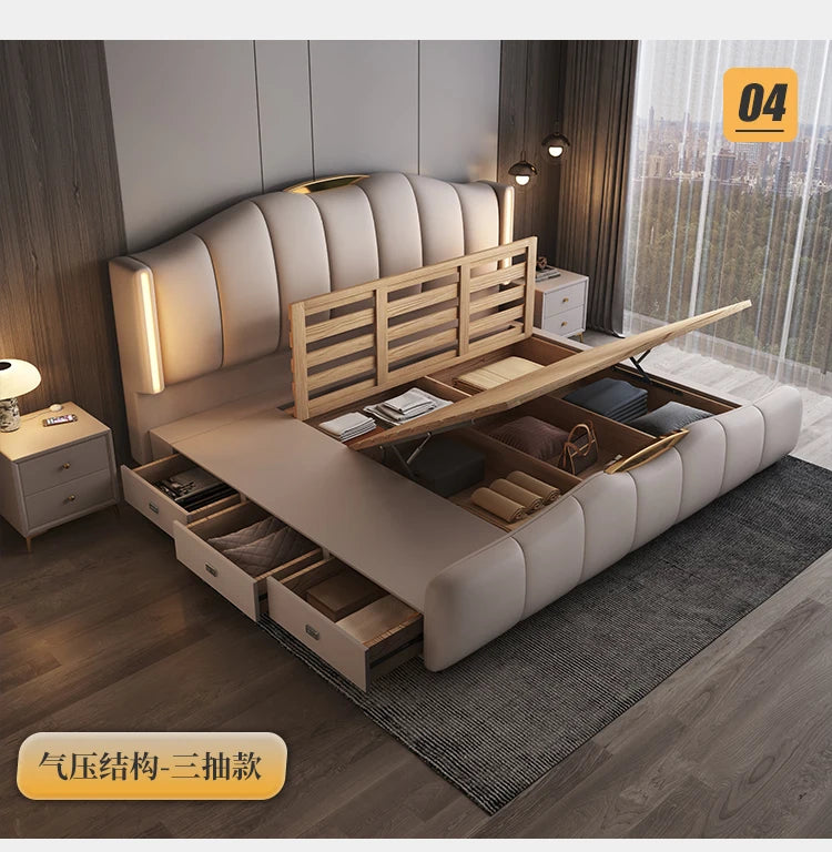 200 x 220 cm Rahmen-Kopfteil, Hochzeitsbett, Hauptschlafzimmer, Kingsize-Doppelbett, 3 Schubladen, Aufbewahrung, luxuriöse Schlafzimmermöbel in voller Größe