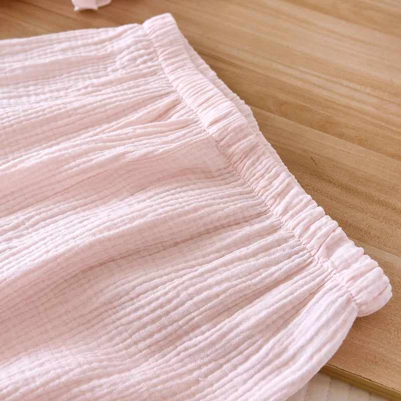 Spring and summer 2025 new women's pajama suit 100% cotton crepe short-sleeved capris embroidered round-neck household clothes