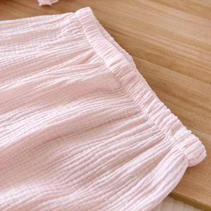 Spring and summer 2025 new women's pajama suit 100% cotton crepe short-sleeved capris embroidered round-neck household clothes