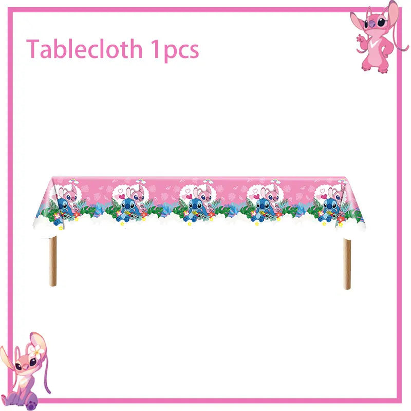Disney Rosa Stich Geburtstag Party Dekorationen Geschirr Set Tischdecke Hintergrund Banner Für Kinder Geburtstag Dekorationen Lieferungen.
