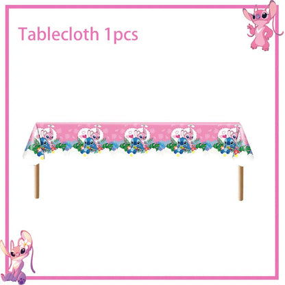 Disney Rosa Stich Geburtstag Party Dekorationen Geschirr Set Tischdecke Hintergrund Banner Für Kinder Geburtstag Dekorationen Lieferungen.